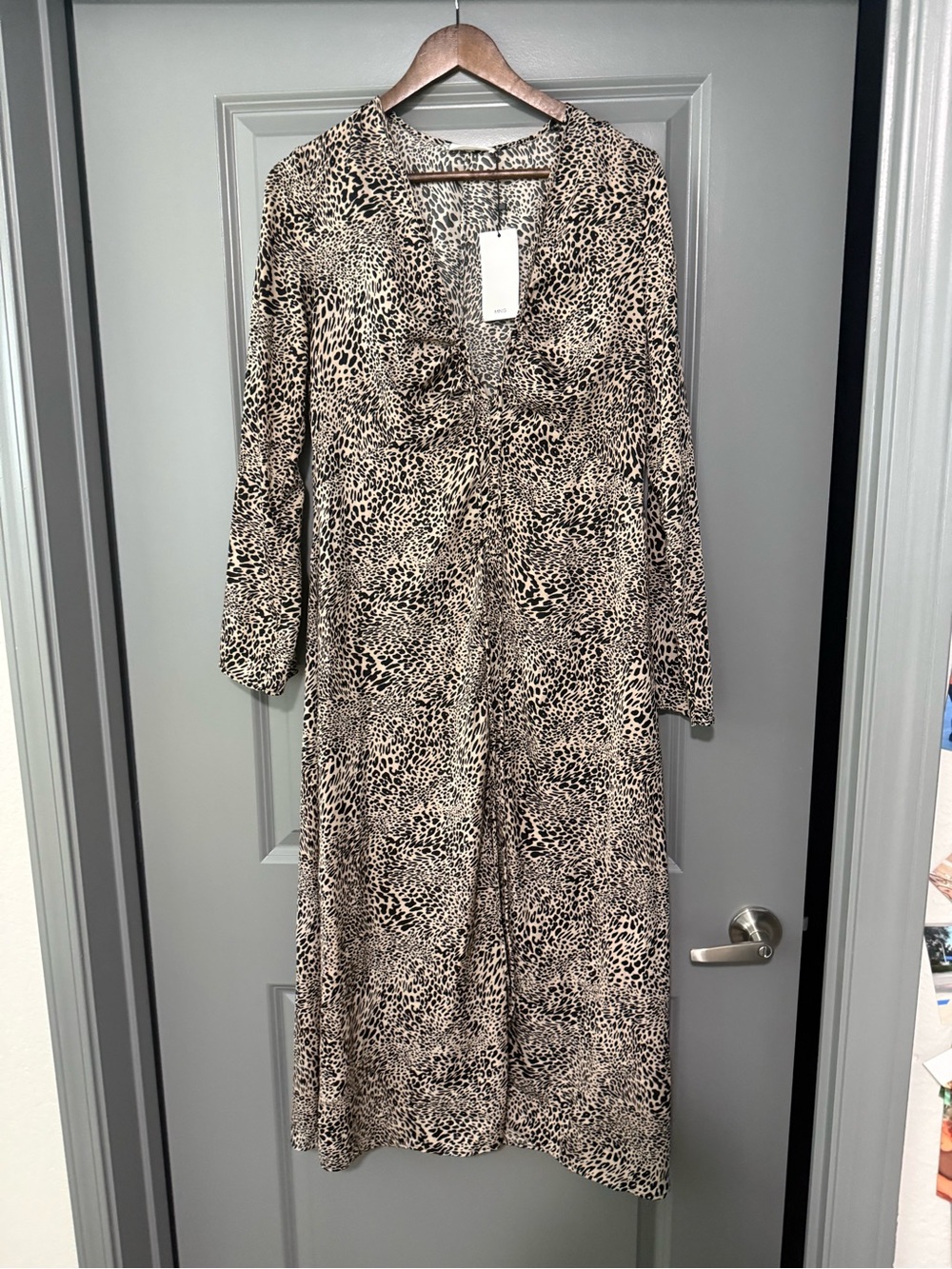 Mango Animal Print Long Sleeve Swim Coverup in Beige and Black